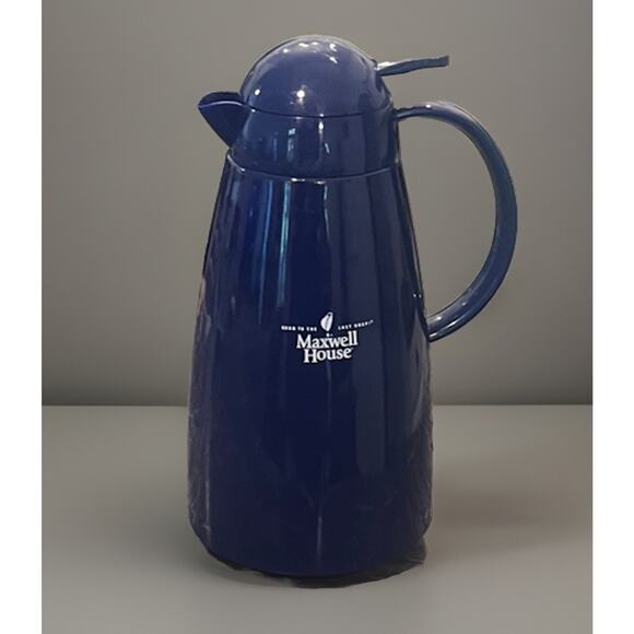 VTG Maxwell House Blue Carafe Thermos Glass Lined Coffee Pot Tea Insulated NICE! - Picture 3 of 10